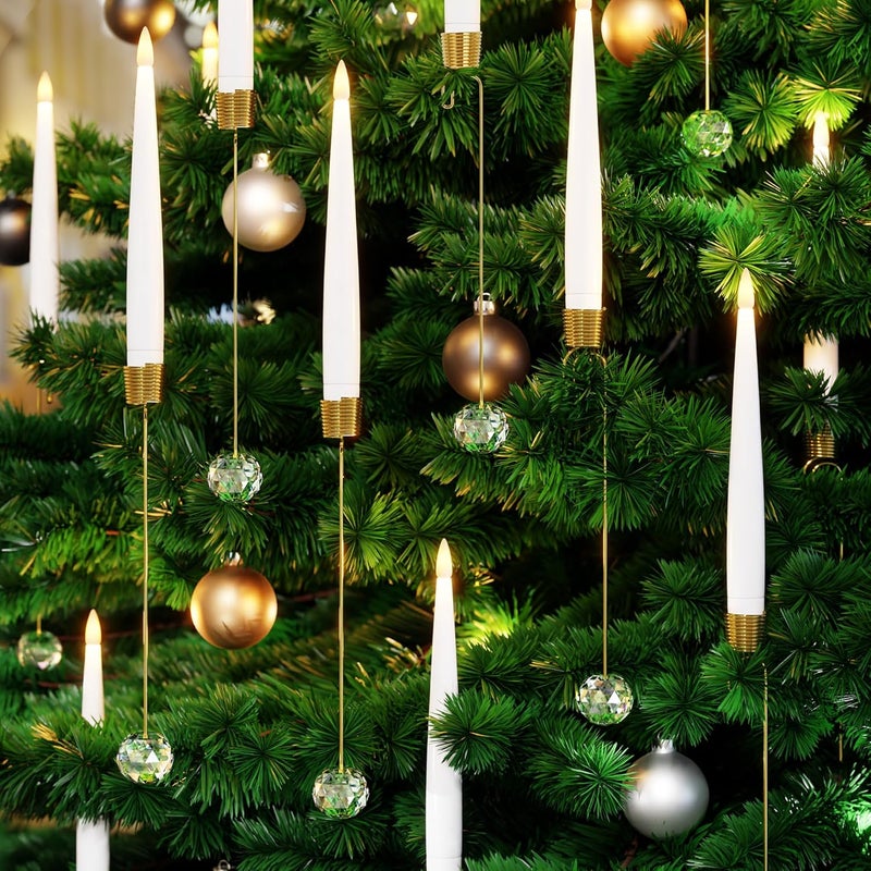 AFINETH Christmas Tree Candles with Remote, 12 Pack Battery Operated Christmas Candles, LED Candlesticks for Xmas Tree Decoration, Flickering Flameless Candle for Home, Party Decor with Crystal Ball Hooks - Image 1